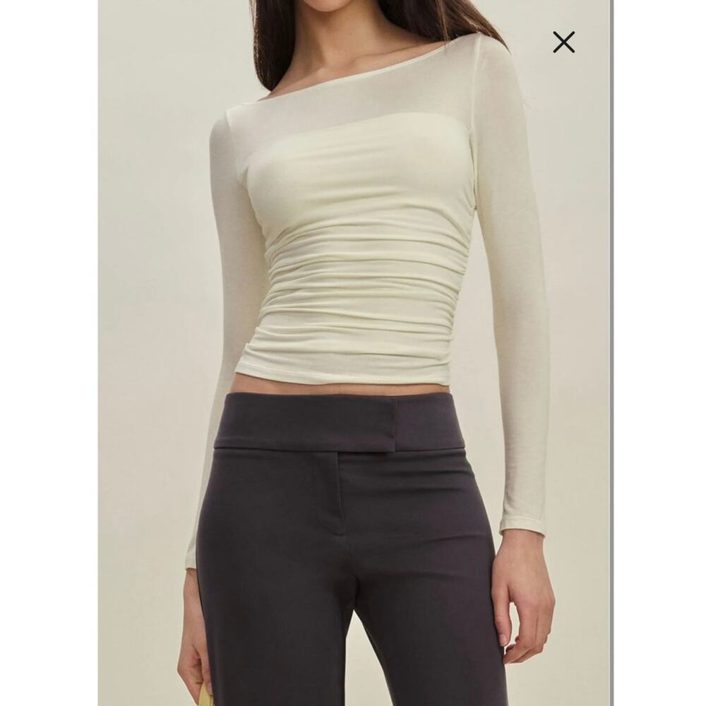 Reformation Julian Ruched Knit Top in Ivory SZ M